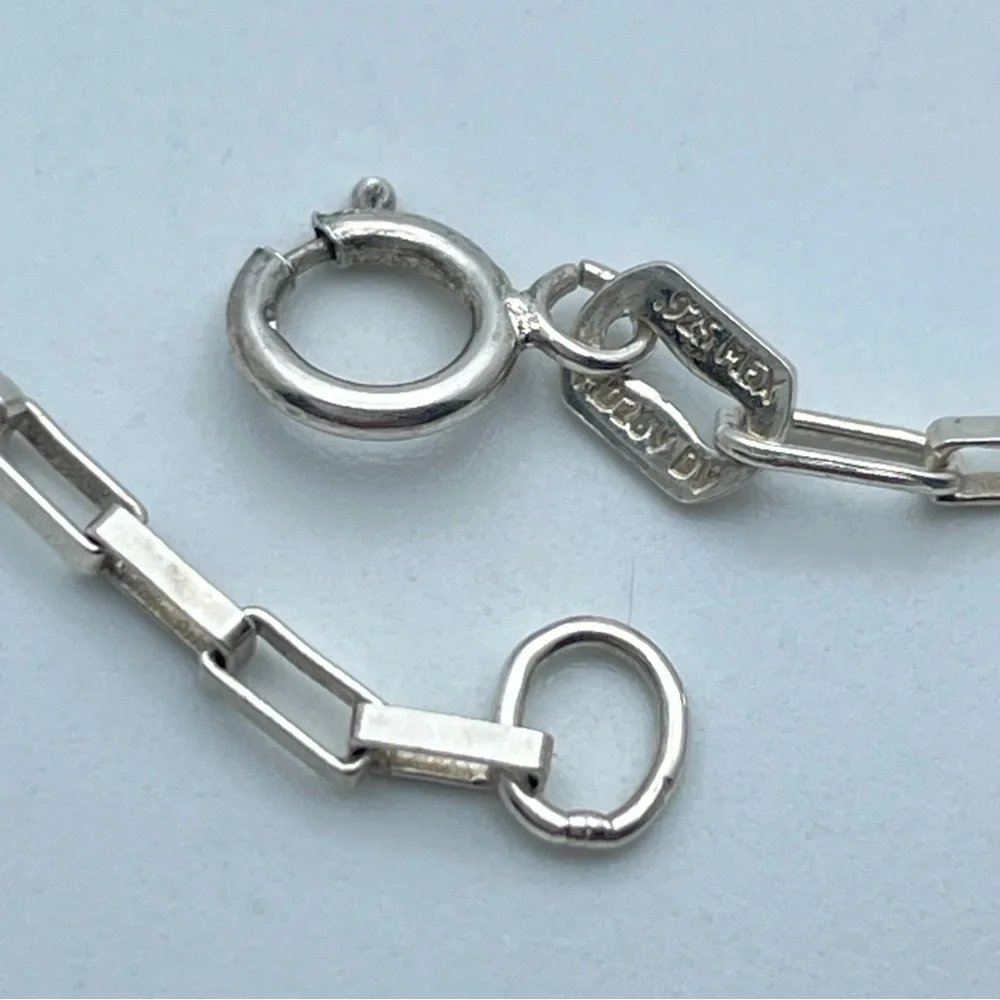 Classic 925 Sterling Silver Rectangular Paperclip Chain Necklace